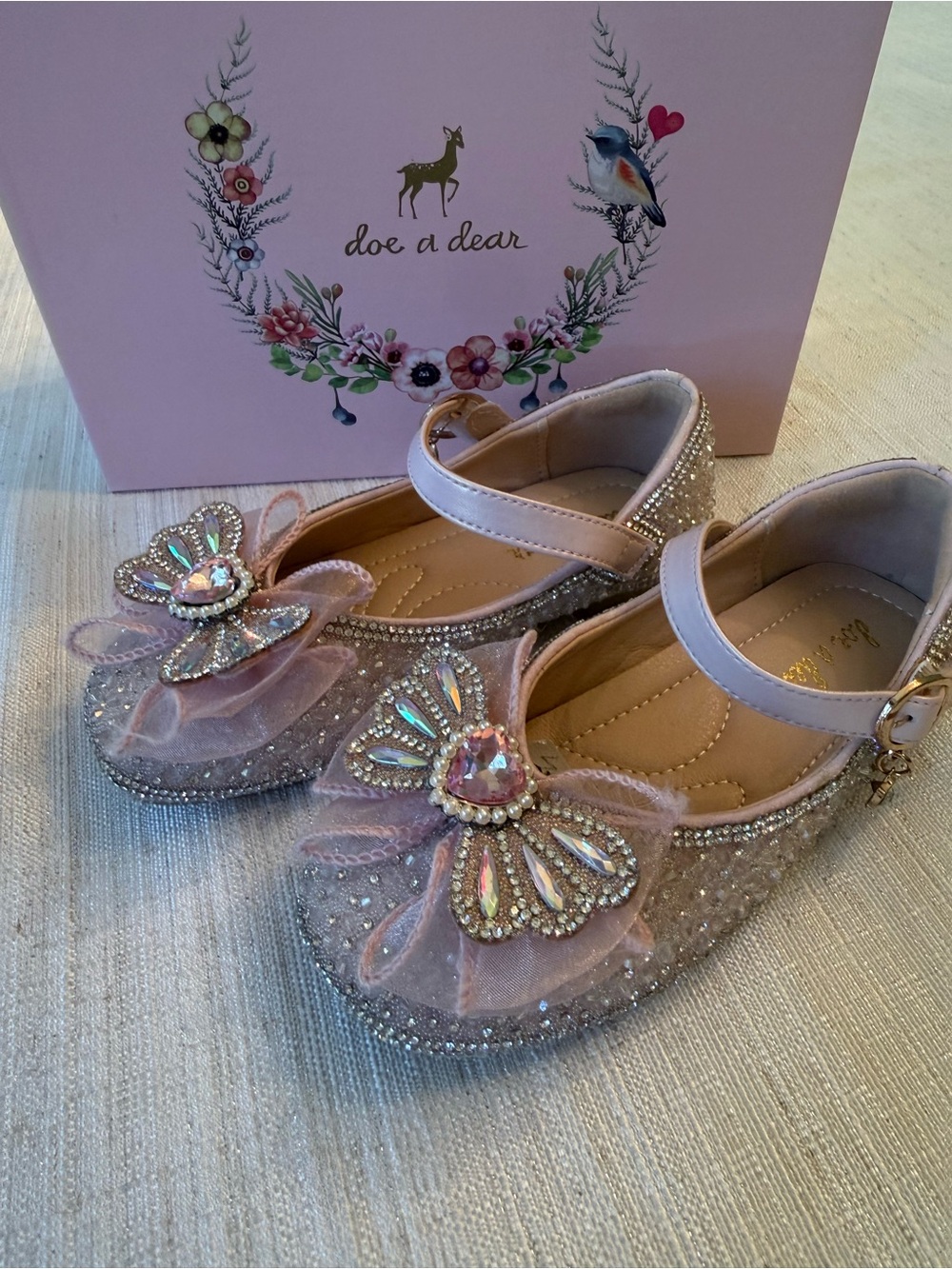 Doe a Dear Pink Sparkle Butterfly Dress Shoes for Kids